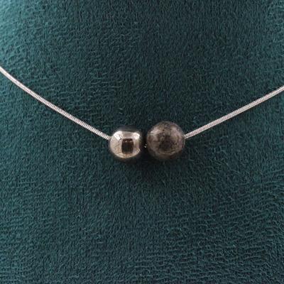 Stones and Minerals. Necklace 2 Beads Pyrite from Spain 8 Mm. Stainless Steel Chain Necklace Women Men. Custom Size