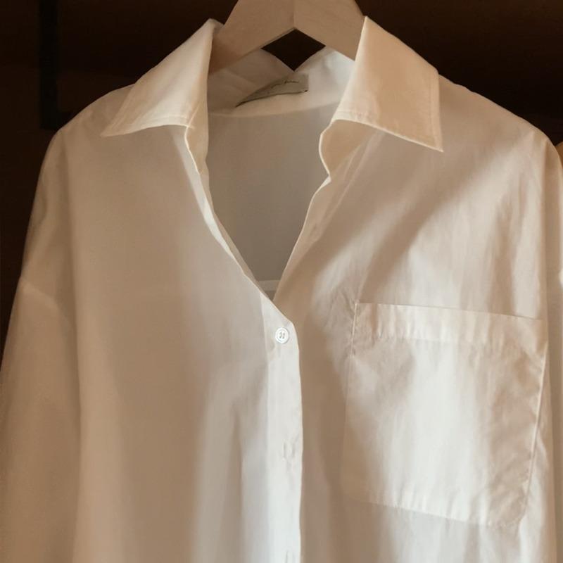 Spring and Summer Solid Casual White Shirt Women Fashion Long Sleeve Simple Loose Blouse Women Button Up Turn Down Collar Office Lady Shirts Top 25664