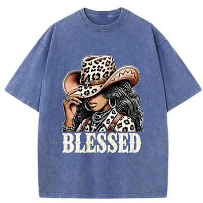 Cowgirl Praying Country Western Faith Casual Vintage T-Shirt, 230g Pure Cotton Crew Neck Short Sleeve, Gift for Her