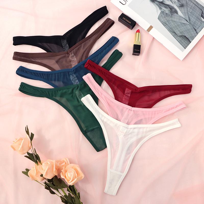 Seamless Thongs For Women Tiny Tangas Sexy Thong Lingerie Woman Translucent Mesh Strings Soft T-back G-string