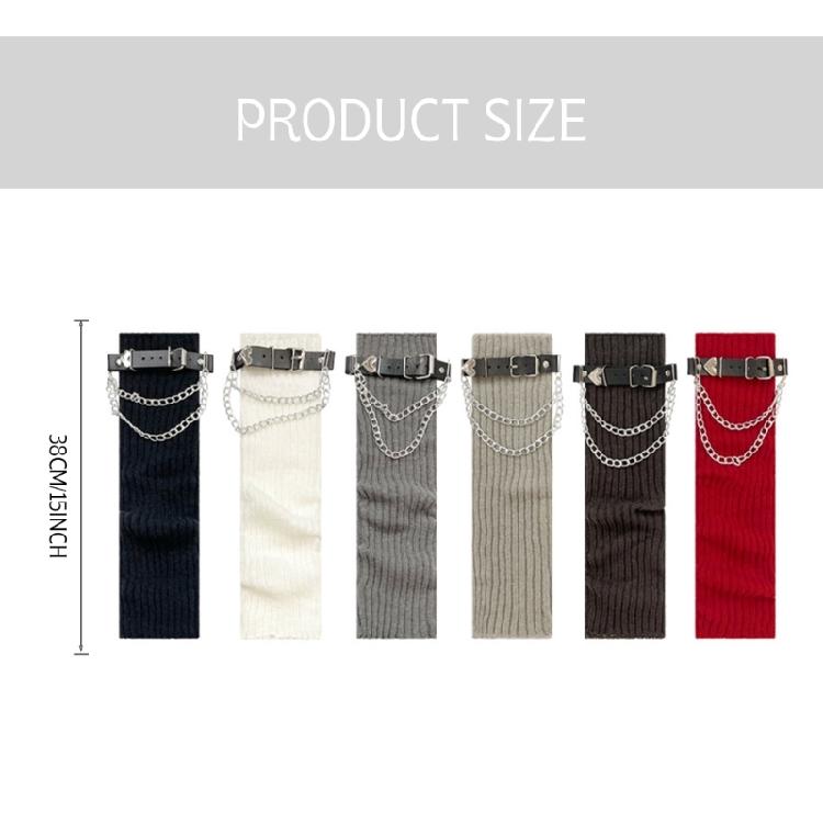 Stylish Ribbed Knitted Leg Warmers for Women Gothic Punk Boot Covers Socks with Heart Chain Leather Belt for Festivals