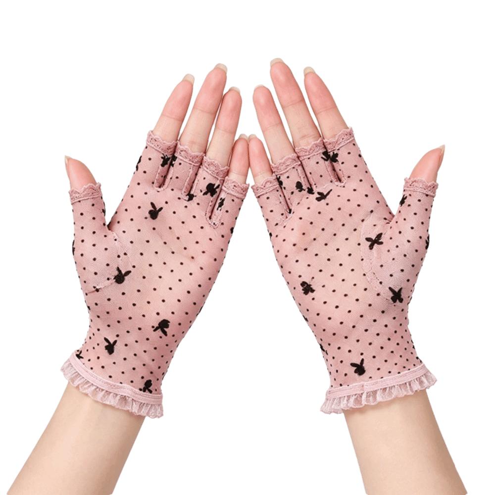 Thin Half Finger Gloves Breathable Fishnet Gloves Versatile Mesh Sunscreen Gloves  Women розовый