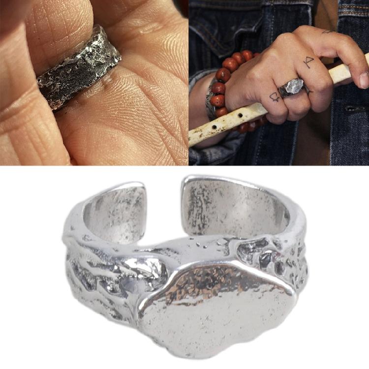Textured Alloy Statement Ring Vintage Outdoor Inspired Jewelry Stone Band Unique Unisex Stone Finger Ring Gift