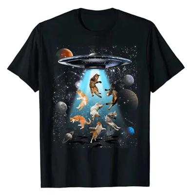 Cute Alien-Cat Space Lover Graphic Tee Y2k Top Novelty Gift Galaxy Cat Cats UFO Humor Funny Kitttyy Graphic Kitten Owner T-Shirt