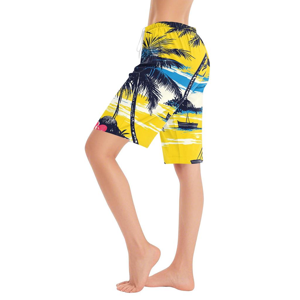 Women Drawstring Waist Hawaiian Floral Print Shorts Relaxed Fit Casual Lightweight Summer Beachwear for Outdoor Activities