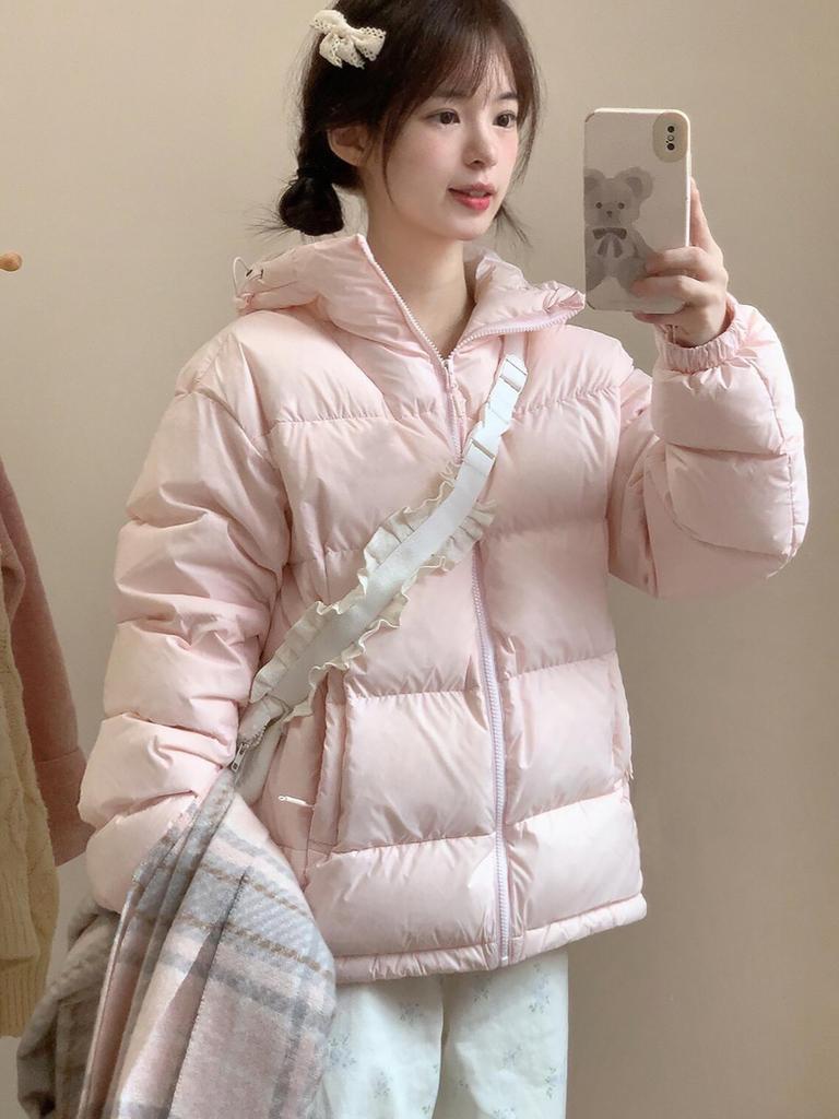 Down jacket women's short new winter white duck down thickened small couple popular winter hooded jacket