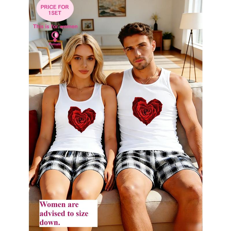 

Valentine s Day Limited Edition Heart-themed Tank Top and Shorts Set, Soft and Cozy Couple Homewear XXL білий
