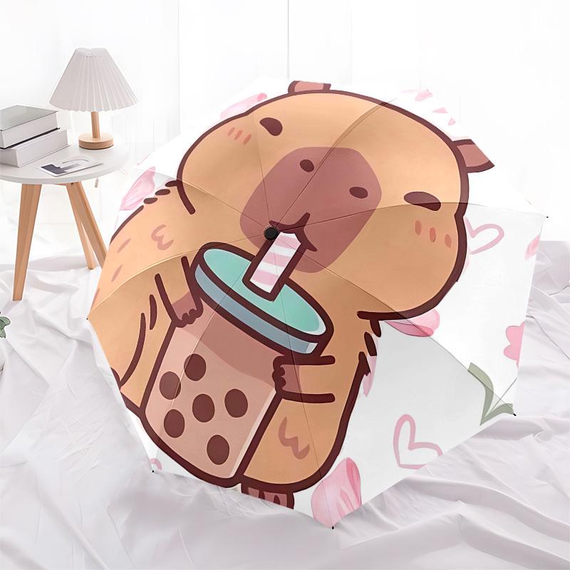 Boba Bear, Cute Drink Automatic Opening and Closing, 8 rib Structure Portable Umbrella, Suitable for Men and Women in All Seasons Perfect G
