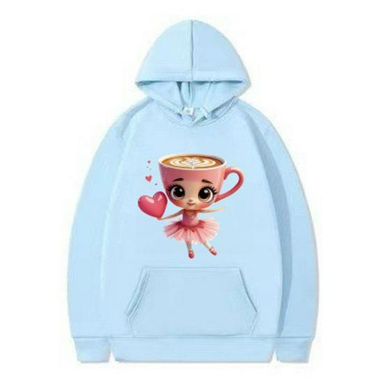 Energetic Girl Heart Apricot Ballet Hoodie – Spring/Autumn Girls' Sweatshirt with Heart Print