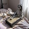 Gothic Desk Accessory Halloween Skull Ornament, Resin Skeleton Shape 3D Printed Office Ornament Figure, Portable Desktop Figurine Tabletop