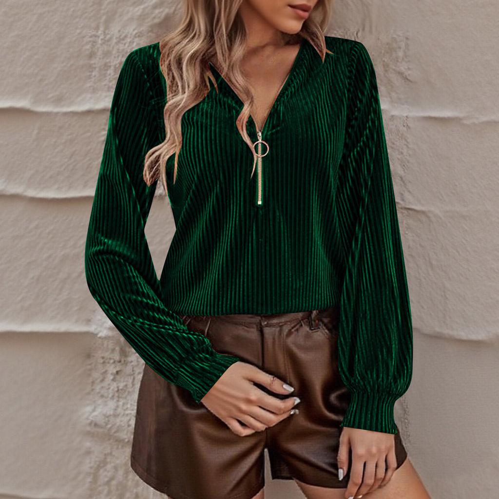 Women's Fashion Velvet Zipper Oversized Casual Long-Sleeve Top