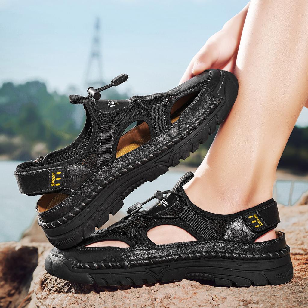 Sandale de vară pentru bărbați Sandale din plasă în aer liber Saboți moi Sandale lucrate manual Papuci ușori respirabili