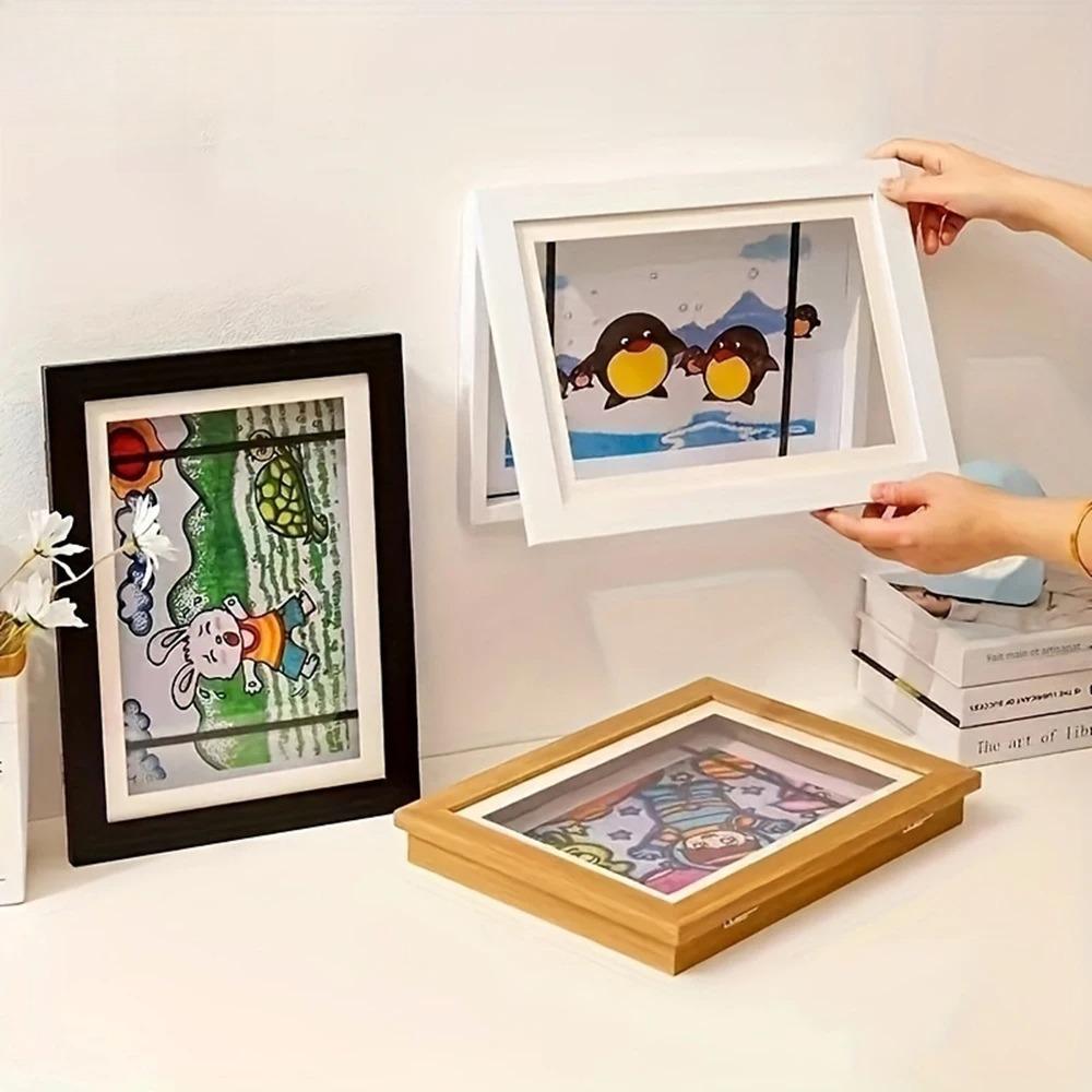 Flip Up Wooden Photo Frame, Magnetic Suction Frame, A4 Children's Photo Frame, Storage Frame, Art Work Certificate Frame