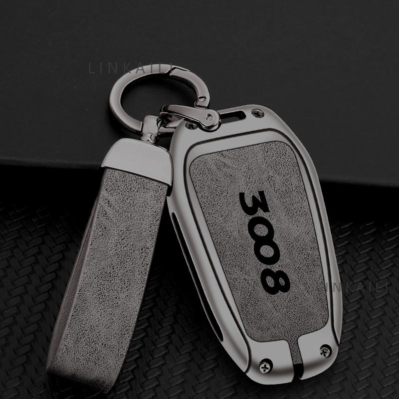 Custodia Portachiavi Auto in Lega di Zinco e Vera Pelle Adatta per Peugeot 3008 Custodia Portachiavi Auto Snap Accessori Auto