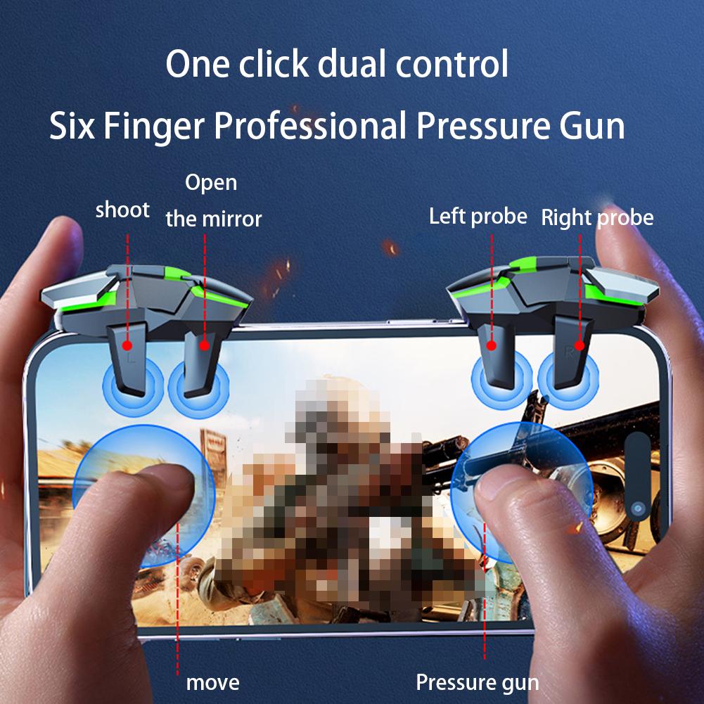 Handy-Spiel-Trigger für PUBG Handy-Gaming-Controller 6-Finger-Trigger Empfindliches Shooting-Gamepad L1 R1 Ziel-Tasten Gaming-Griff