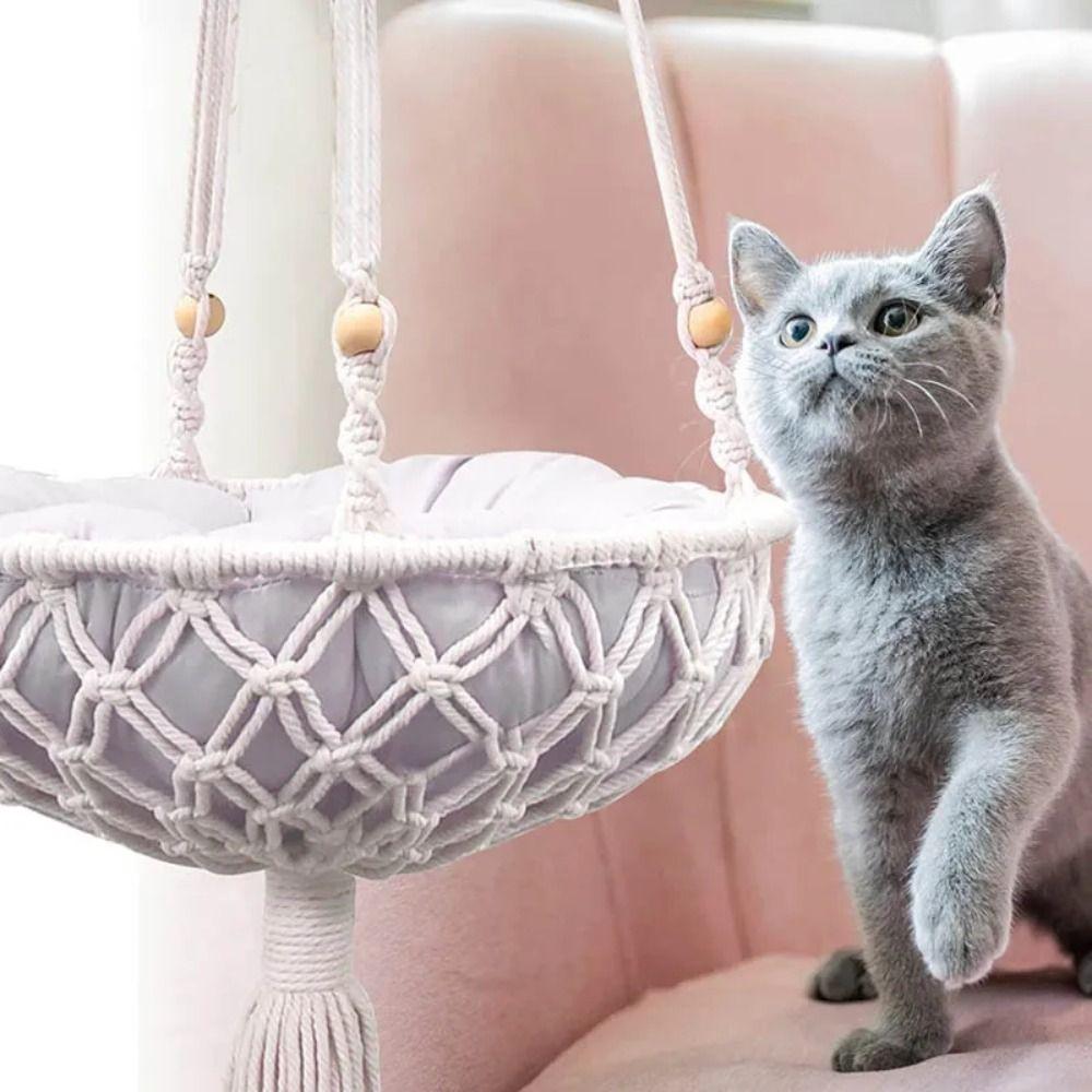 Hanging Cat Hammock Handwoven Cat Sofa Pet Swing Bed Hanging Basket Cat Nest  Kitten Puppy Summer