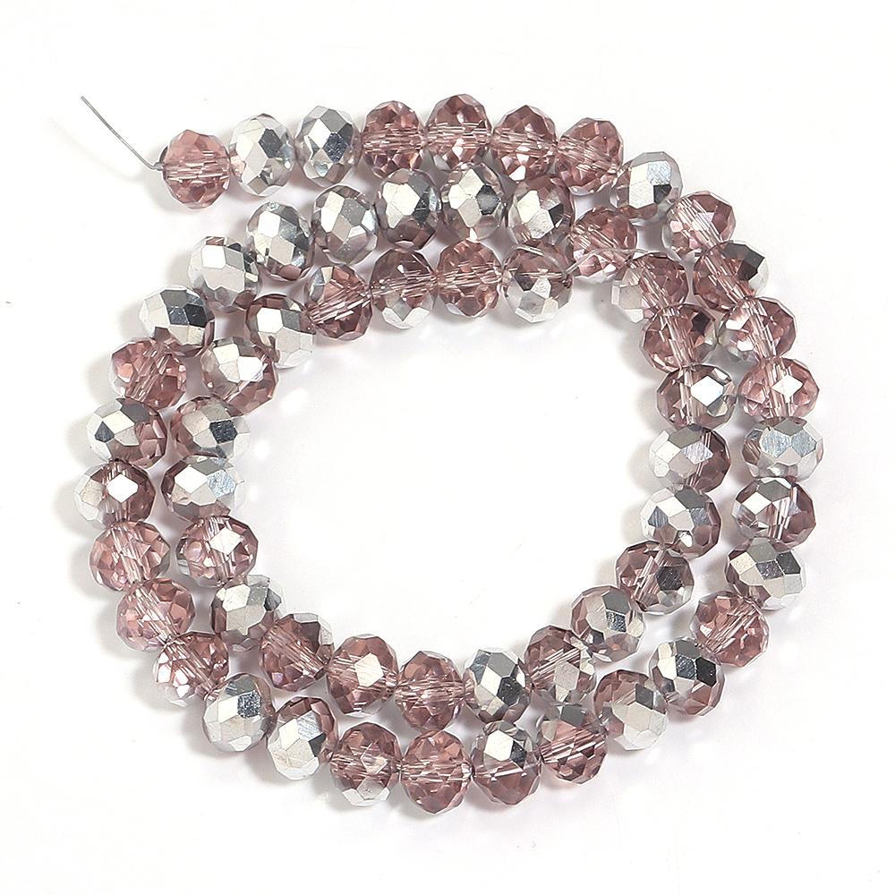 1 Strand 3/4/6/8/10mm Faceted Crystal Beads Pink Rhodium Rondelle Glass Loose Beads For Jewelry Making DIY Bracelets Necklace
