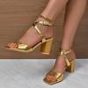 Women's High Heel Sandals 2025 Summer Square Head Sexy Buckle High Heel Shoes European and American Fashion Coarse Heel Sandals