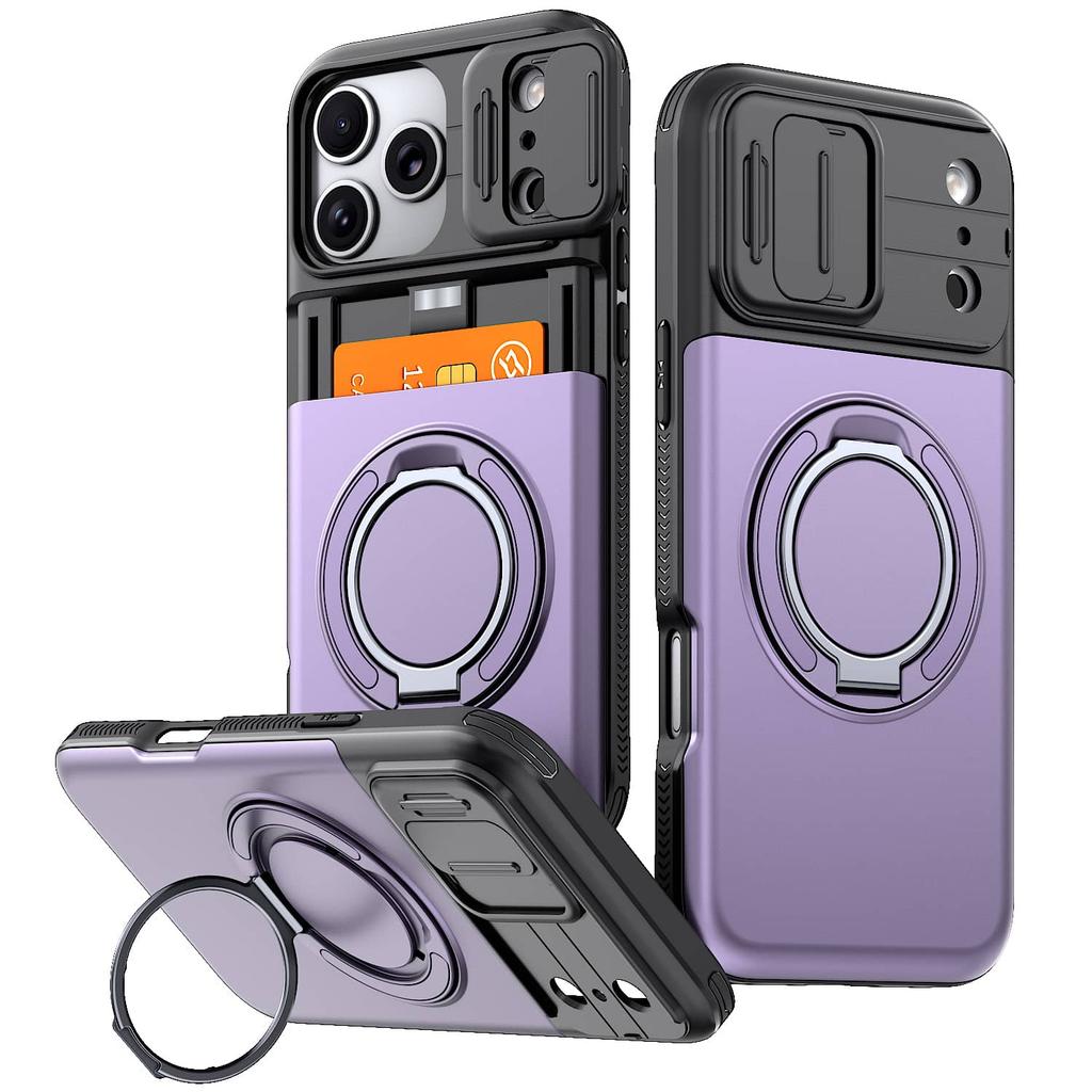 WEFOR for iPhone 17 16 15 14 13 12 Pro Max 11 Case with Card Holder & Kickstand & Slide Camera Lens Cover & Wallet Rugged Cover
