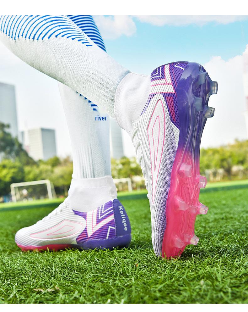 Unisex High-Top FG Studs Non-Slip Football Shoes for Teens & Adults - Wear-Resistant Outdoor Sports Cleats