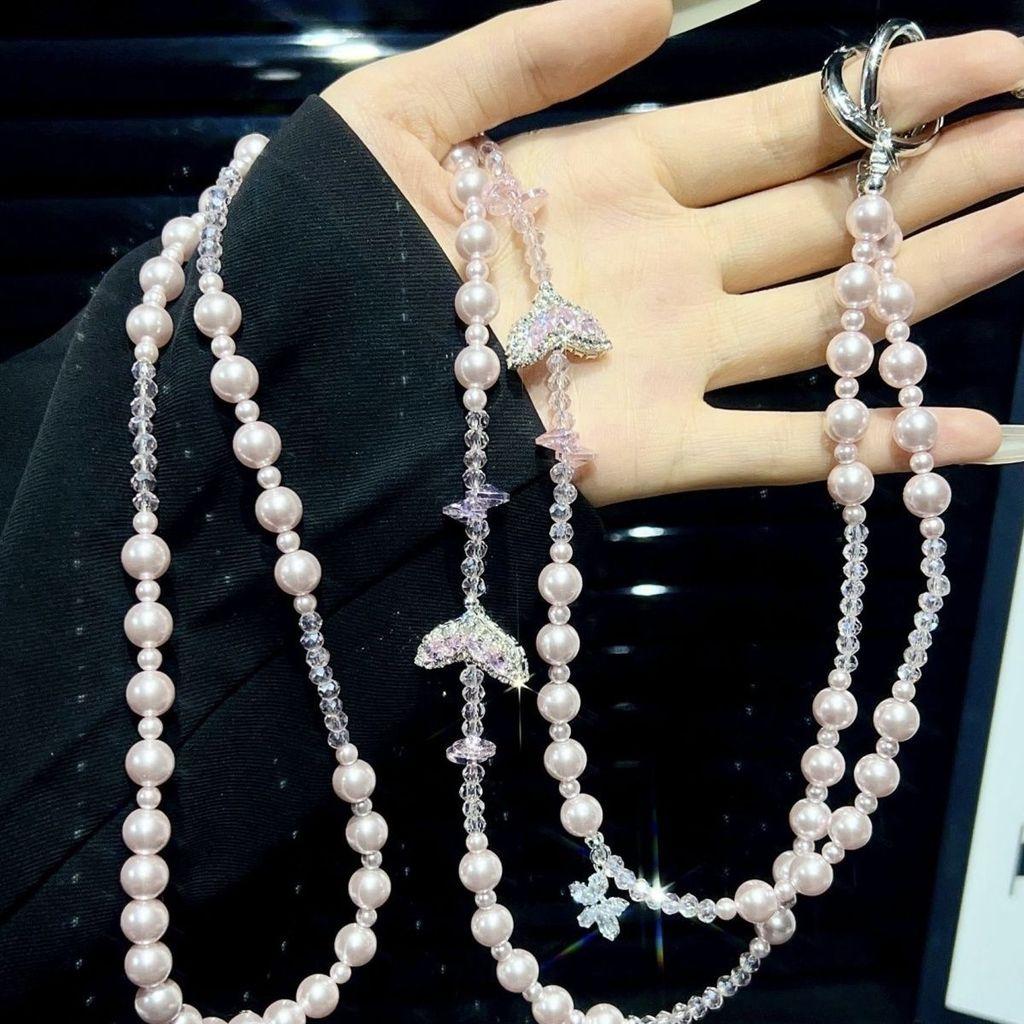Pvc Fish Tail Pearl Mobile Phone Chain With Water Water Crystals For Fashion Accessories