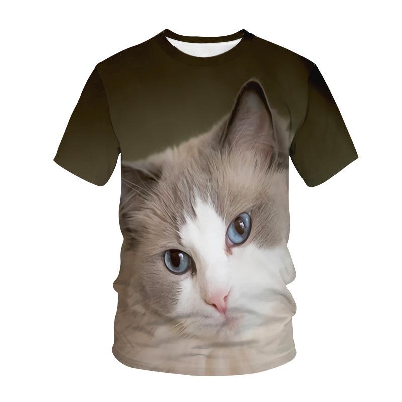 

Летний топ с круглым вырезом и принтом 3D-кота, модные повседневные футболки с короткими рукавами для мальчиков 160