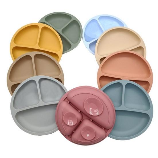 Baby Plate Divided Design BPA Free Silicone 3 Grids Toddler Suction Plate Infant Feeding Supplies Daily Use
