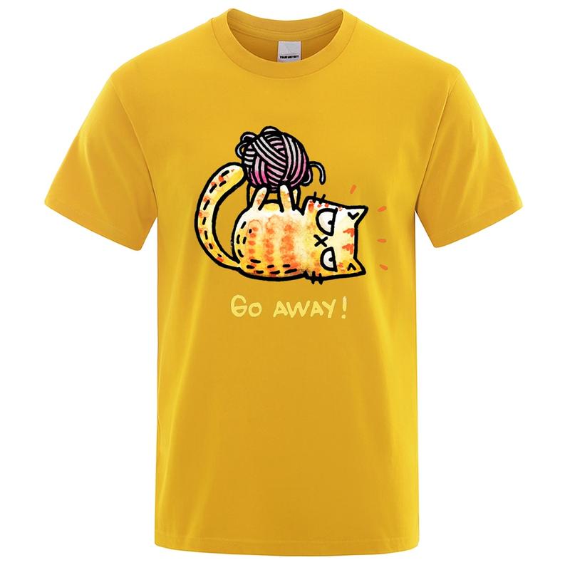 Angry Cat Go Away Cartoons Print Unisexs Tshirts Oversized Crewneck T Shirts Breathable Clothes Summer Cotton TShirt Loose