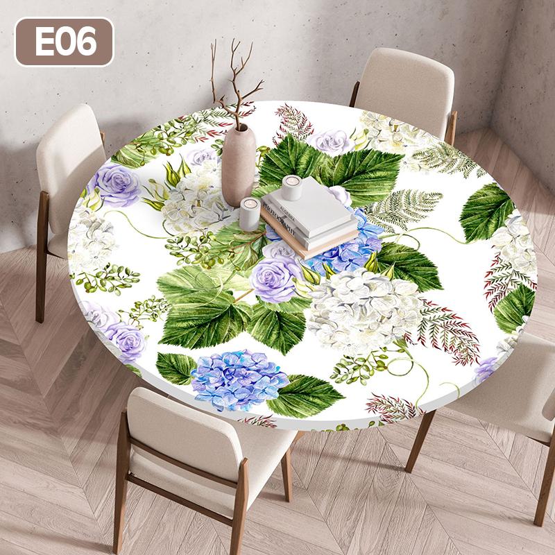 Floral Printed Tablecloth Round Elastic Fitted Edged Dining Table Cloth Waterproof Outdoor Picnic Coffee Tea Table Cover