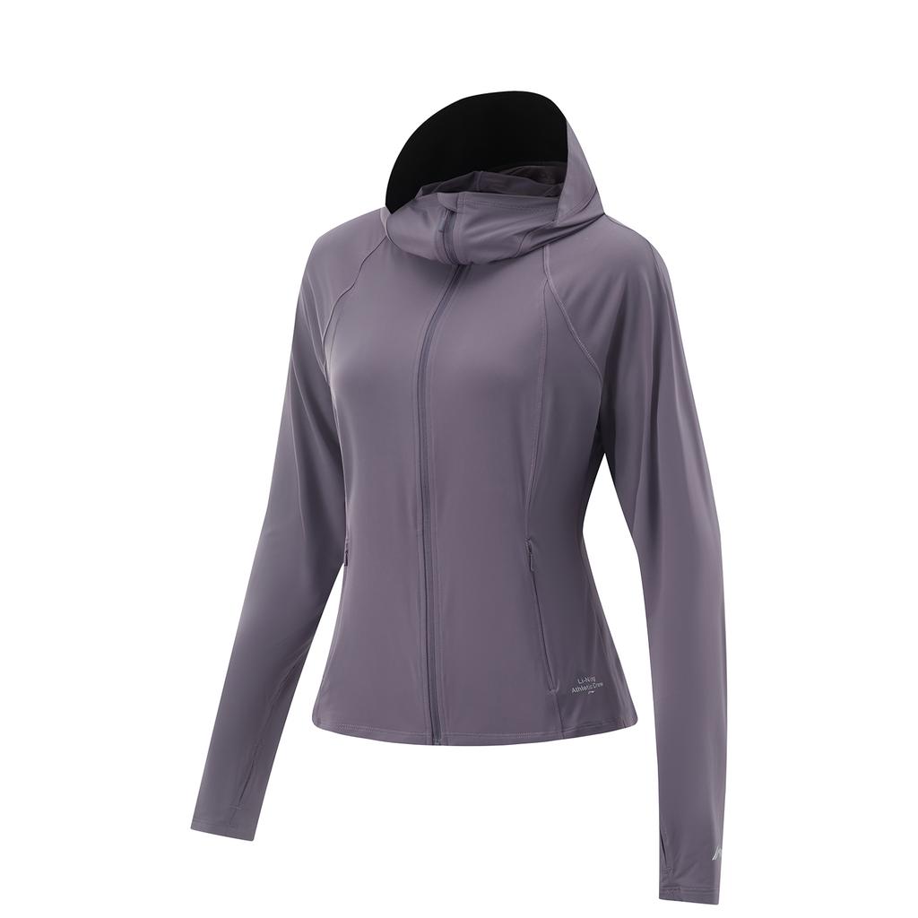Li Ning Ice Silk Cool Comfort Casual Versatile Hooded Jacket Women Jacket Dark-Gray Purple AFDVE38-11
