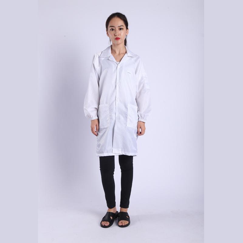 Antistatic Dustproof Long Sleeve Cleanroom Coat - Protective Workwear in White/Blue