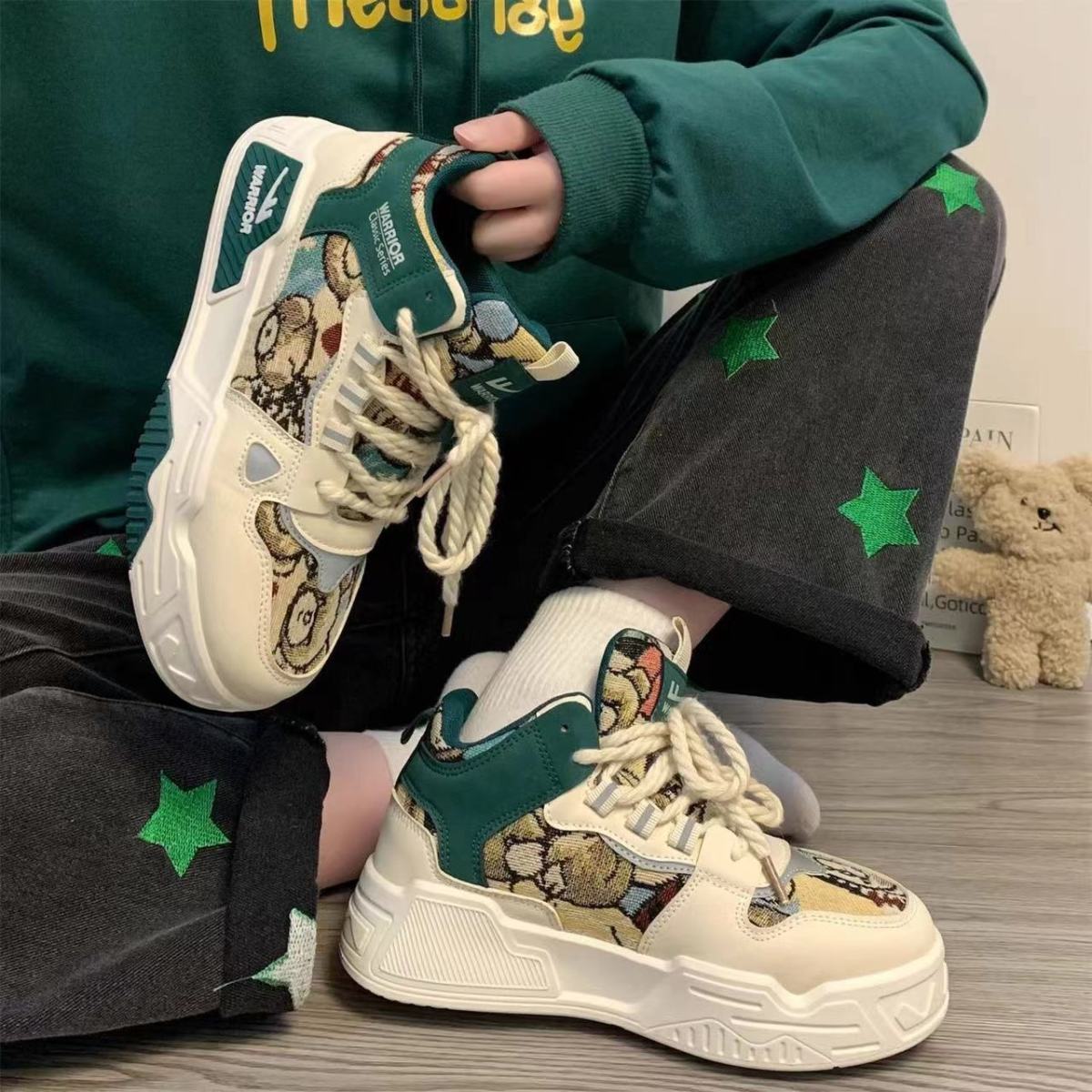 Warrior Удобная женская обувь с рисунком медведя из мультфильма. Высокие туфли — фото 10