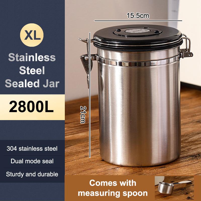 1.2 1.5 1.8L Coffee Bean Jar Airtight Canister Sealed Stainless Steel With Spoon One Way Valve Cannister Coffee Storage Kitchen