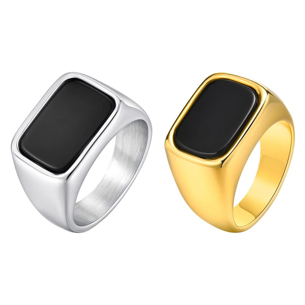 High Quality Stainless Steel Square Signet Ring for Men, Gold Silver Color Chunky Wide Ring, Fashion Punk Waterproof Jewelry