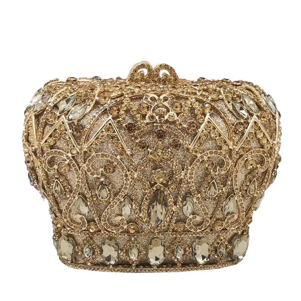 Bouotique De FGG Handmade Crown Rhinestone Clutch Purses for Women Dressy, Wedding Party Crystal Clutch Bag, Crystal Evening Bag Mini
