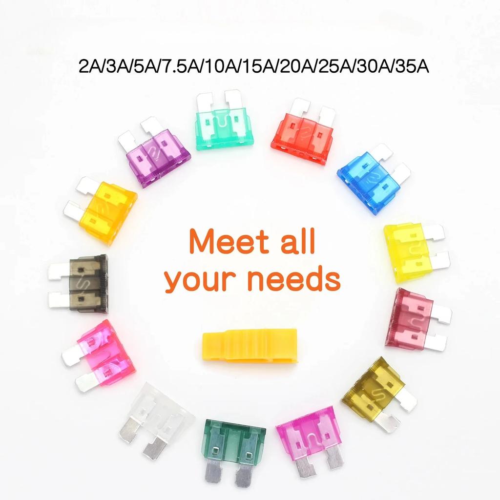 130PCS Auto Fuse Kit 1A 2A 3A 4A 5A 7.5A 10A 15A 20A 25A 30A 35A 40A Car Fuse Assortment With Box Blade Type Fuse Assorted Kit