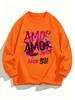 Amor Anoer Cover Printed Woman All-Match Loose Sweatshirt Fleece Casual Pullover Hip Hop Y2K Clothing Autumn Warm Sportswear