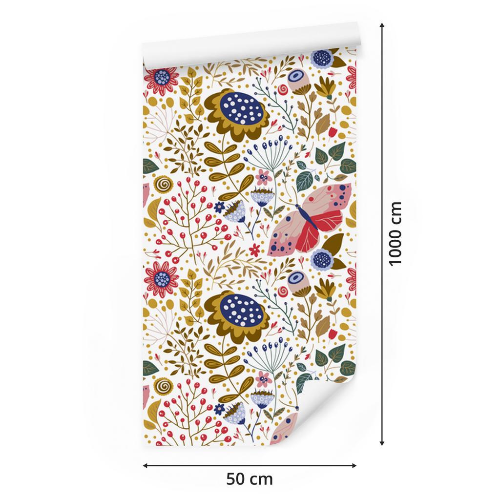 Wallpaper Flowers White, Cream, Coral and Beige for Living Room and Bedroom 50x1000