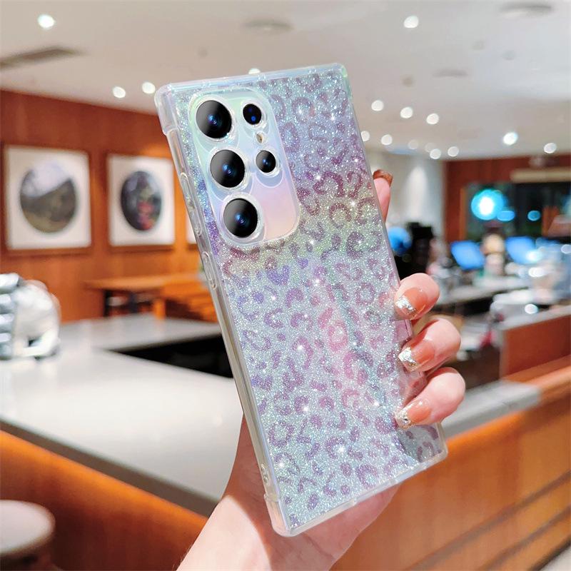 Iridescent Blue Leopard Glitter Samsung S22/S23/A15/A55 Full Coverage Phone Case