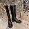 Krazing Pot Echtes Leder Frühling Winter Schuhe Dicke Med Heels Reitstiefel Retro Mode Frauen Oberschenkel Hohe Stiefel
