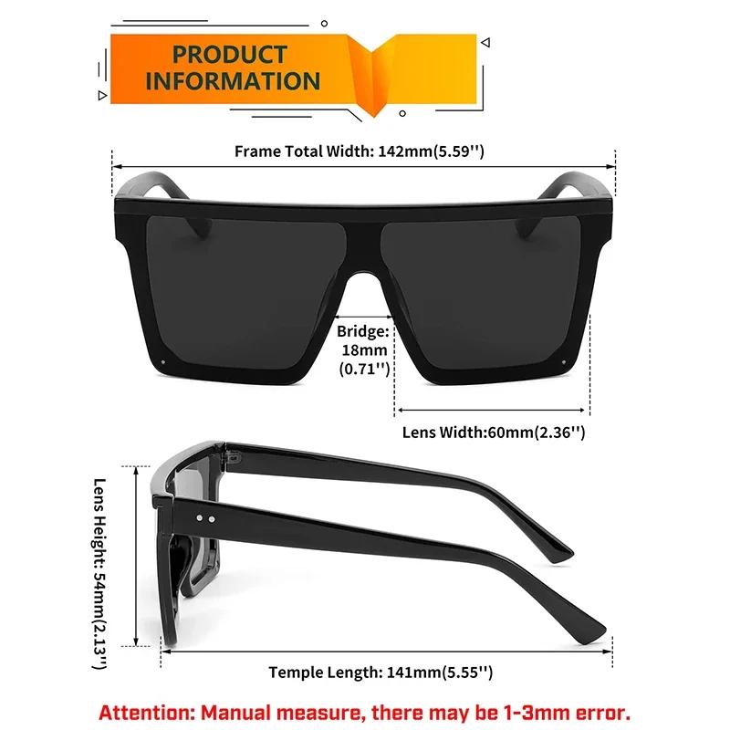 Överdimensionerade fyrkantiga solglasögon för kvinnor män mode siamesisk linsstil platt topp sköld solglasögon