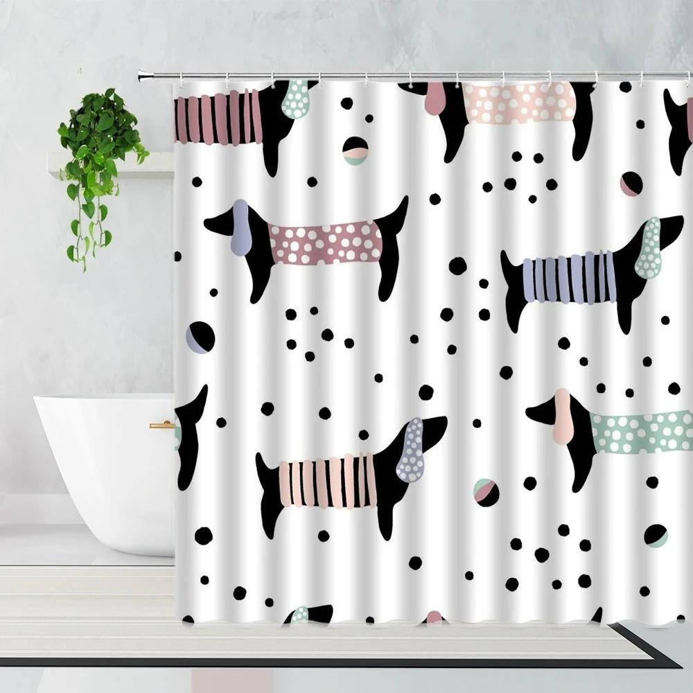 3D Cartoons Black White Cat Bathroom Waterproof Shower Curtain Simple Footprint Bathroom Curtains Set Bathtub Screen With Hooks