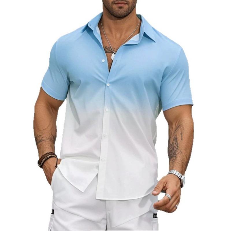 Men's New Stretch Gradient Short Sleeve Shirt, Cool Thin Business Casual Summer Shirt for Men