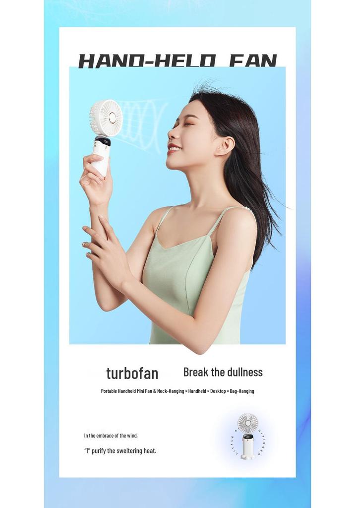 Portable Handheld USB Mini Fan with Foldable Neck and Digital Display