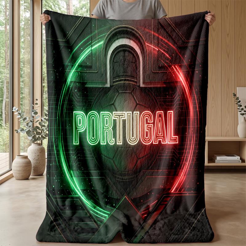 Portugal Football Printed Flannel Blanket Skin Friendly Warm Decorative Throw for Indoor Couch Bed Daily Use