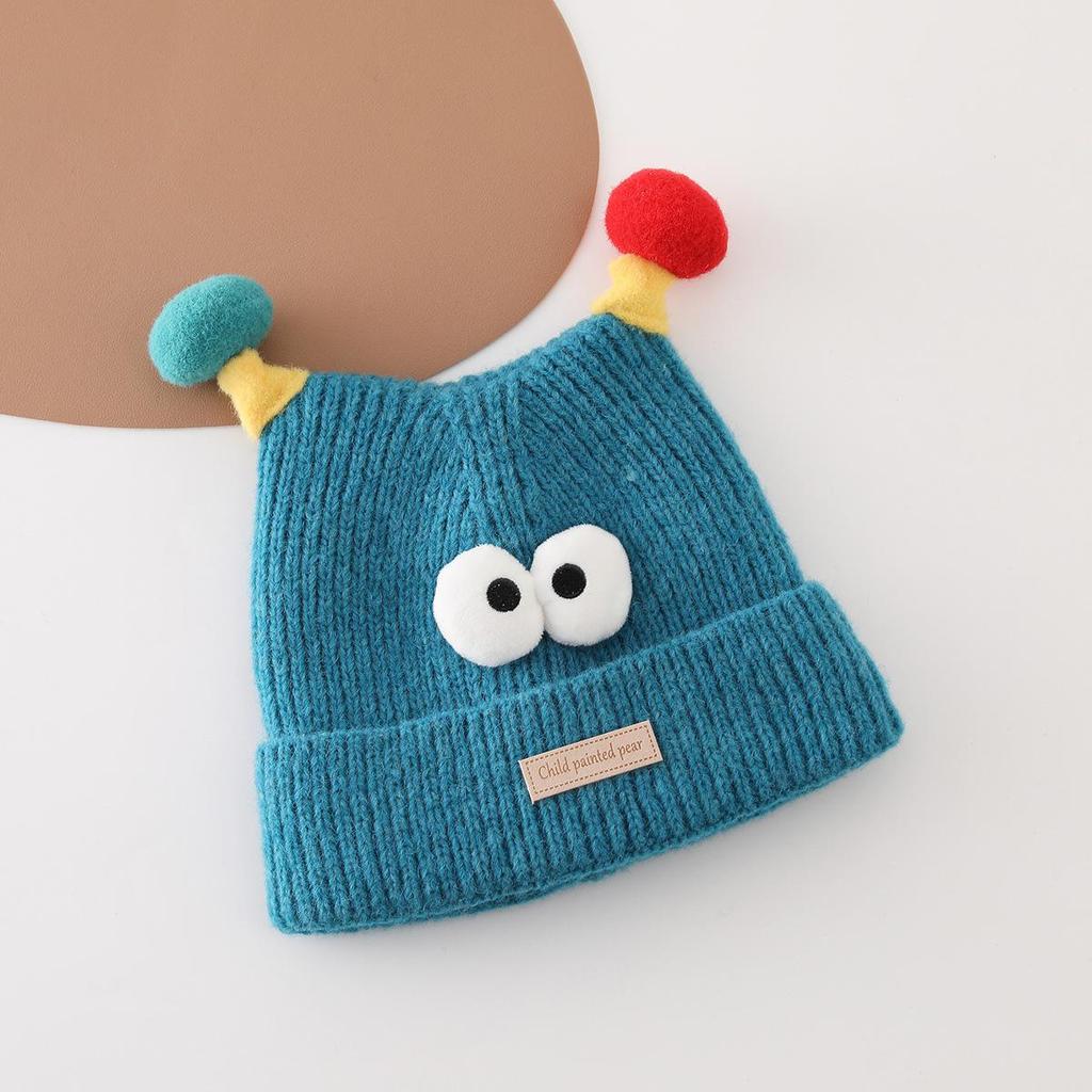 Festive Red Winter Knit Pullover Hat for Kids - Thick, Warm & Windproof with Ear Protection