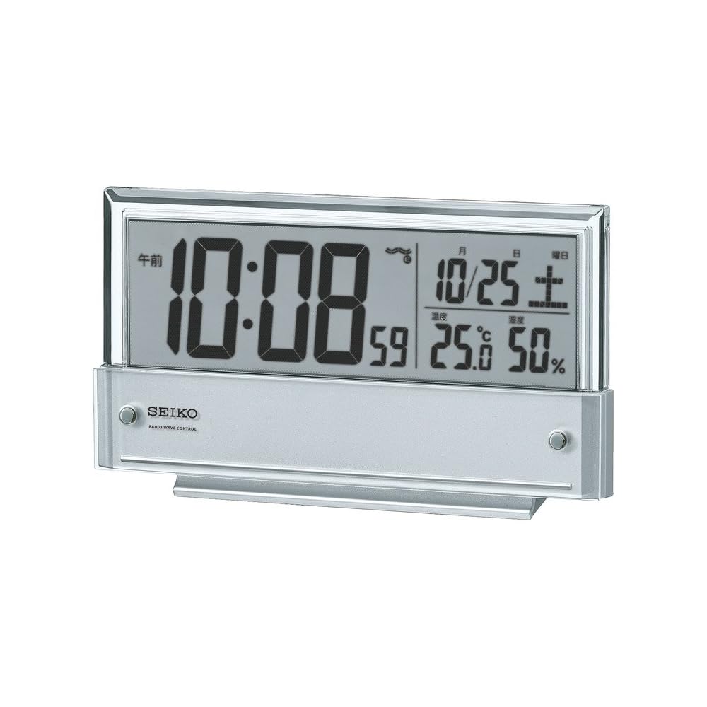 Seiko Clock (SEIKO) Alarm Clock, Radio-Controlled, Digital, Calendar, Temperature, Humidity Display, Silver Metallic, SQ773S SEIKO