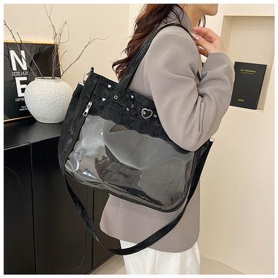 Cute Transparent Mesh Tote Bag for Women Large Capacity Summer Handbag Japanese Style Bajiqi Clear Patchwork Shoulder Bag