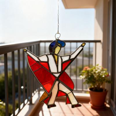 Dancing King Hanging Decoration Stained Glass Style Spinner Kinetic Acrylic Hanging Ornament for Window Porch Garden Artistic Housewarming Gift