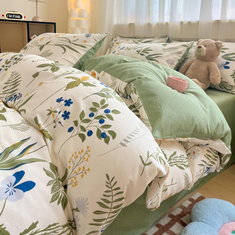 Small Fresh Cotton Four-piece Dormitory Pure Cotton Plaid Three-piece Bed Sheet